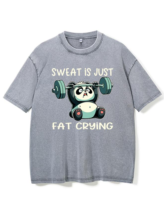 sweat is just fat Weightlifting Panda  Washed Gym Shirt