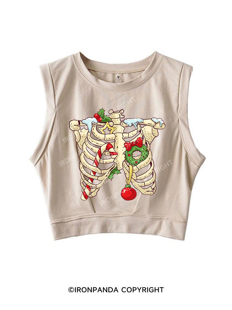 A CHRISTMAS SKELETON SLEEVELESS CROP TOPS