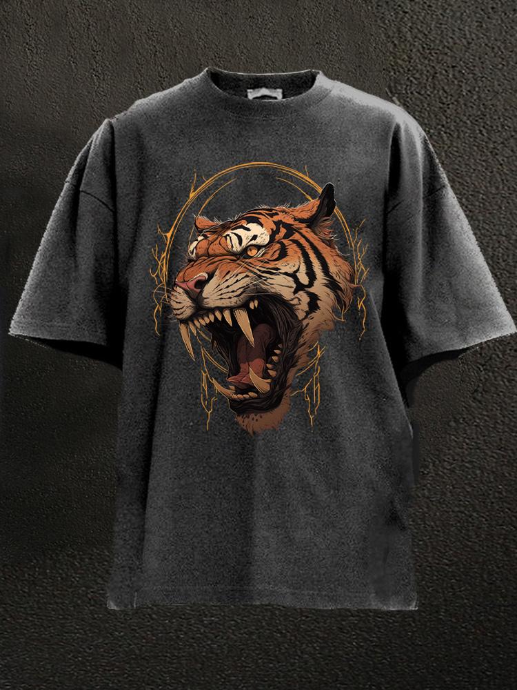 fierce tiger head Washed Gym Shirt