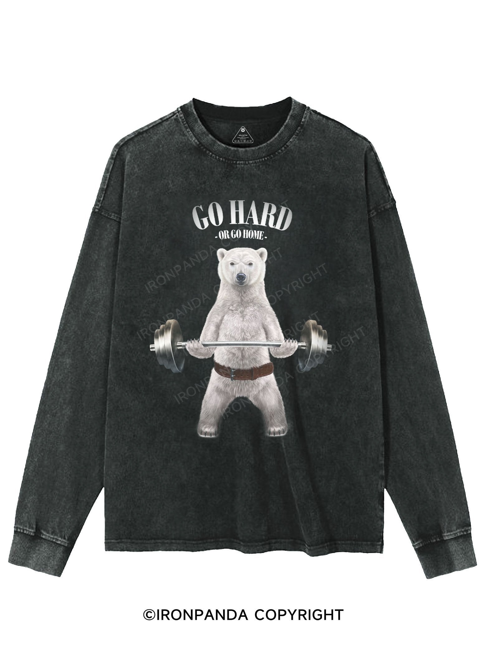 Polar Bear Weightlifting WASHED LONG SLEEVE SHIRT