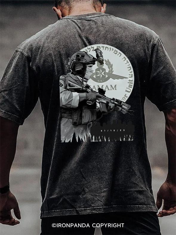 military operations back printed Washed Gym Shirt