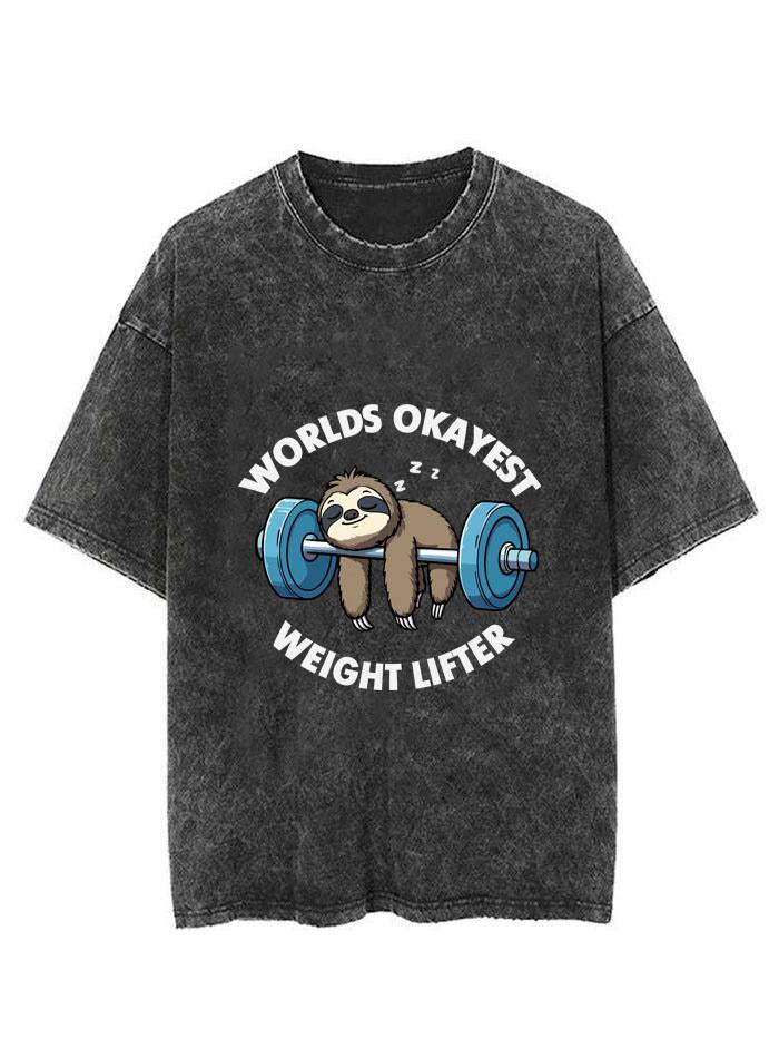 WORLDS OKAYEST WEIGHT LIFTER VINTAGE GYM SHIRT