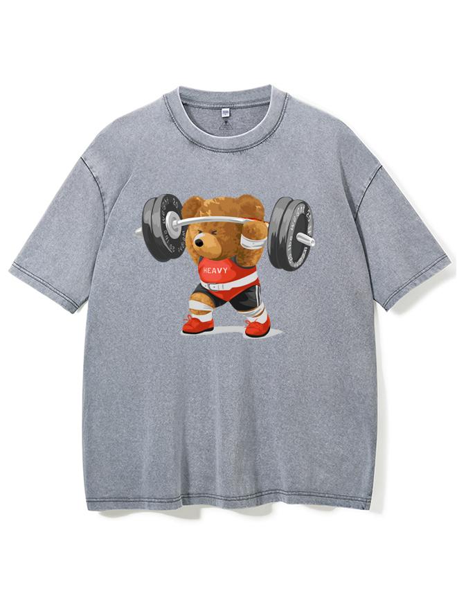 bear weightlifting Washed Gym Shirt