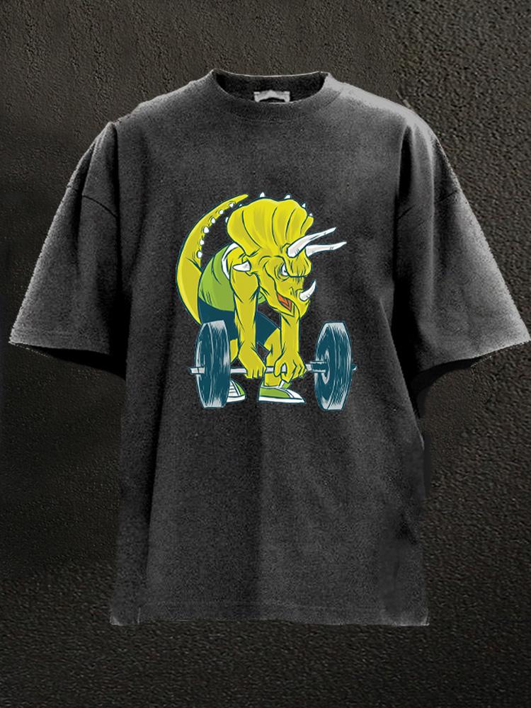 lift heavy dinosaur Washed Gym Shirt