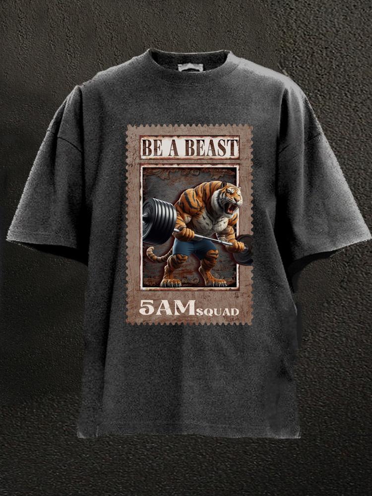 be a beast tiger stamp Washed Gym Shirt