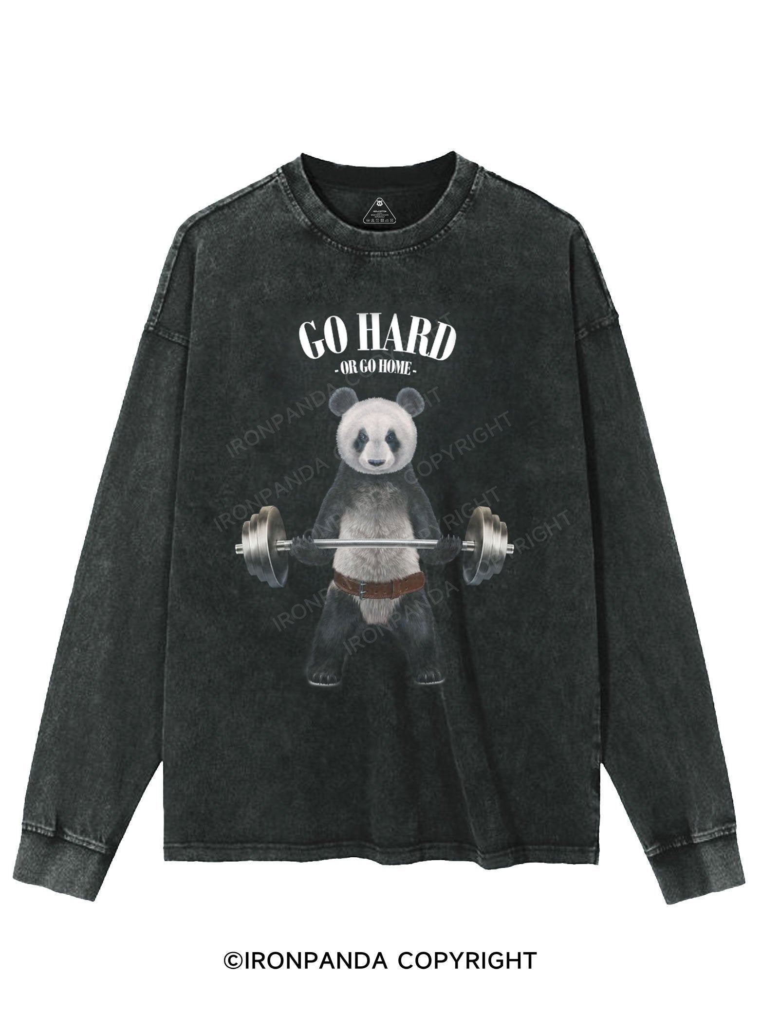 Giant Panda Weightlifting WASHED LONG SLEEVE SHIRT