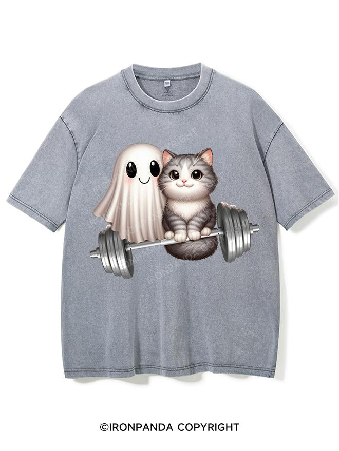 CAT & GHOST WORKOUT BUDDIES VINTAGE GYM SHIRT