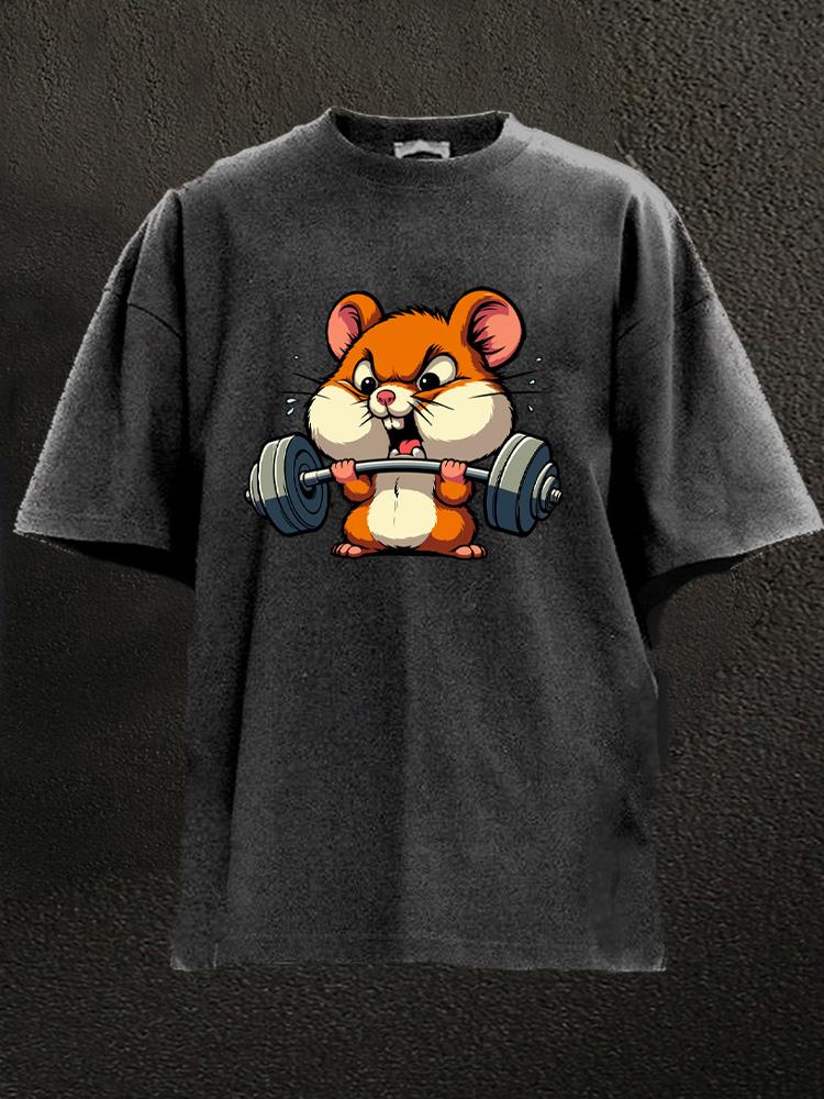 barbell weightlifting hamster Washed Gym Shirt