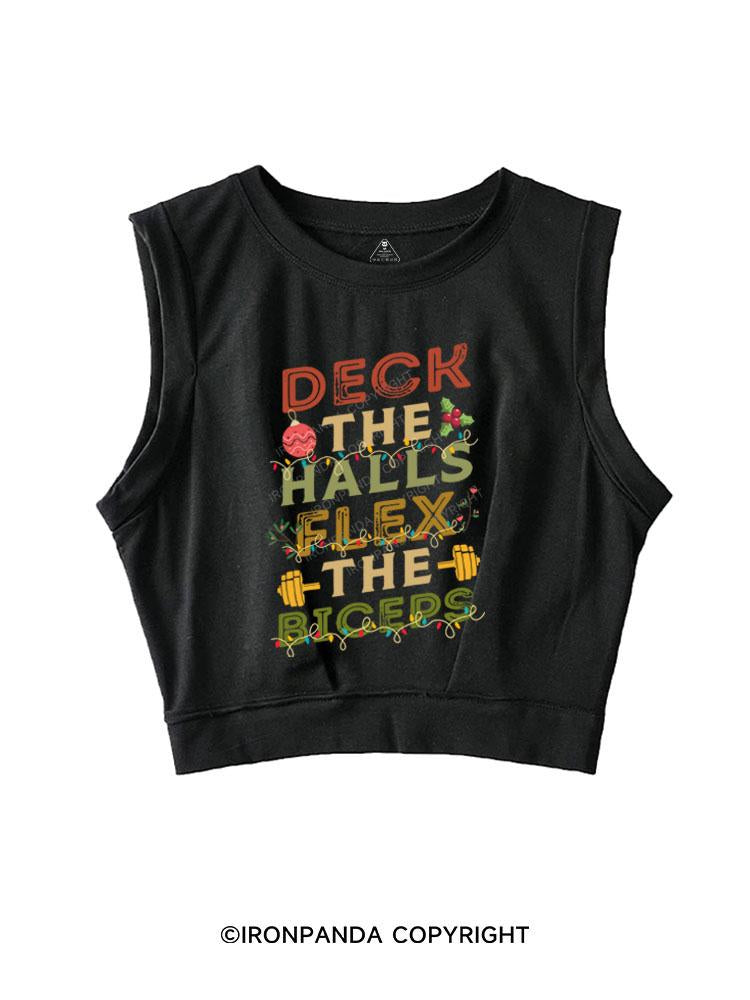 DECK THE HALLS FLEX THE BICEPS  SLEEVELESS CROP TOPS