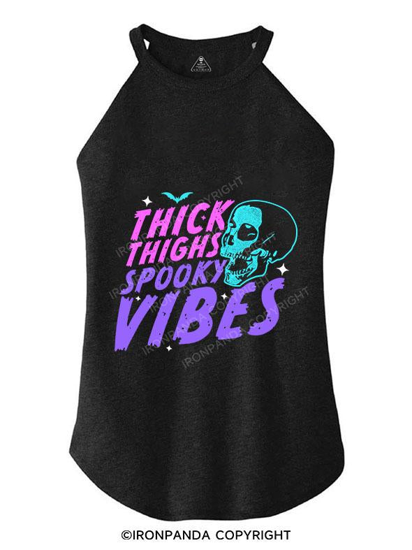 THICK THIGHS SPOOKY VIBES TRI ROCKER COTTON TANK