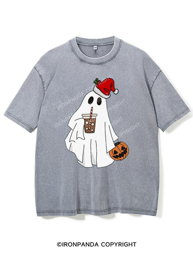 SANTA GHOST WITH PUMP AND COFFEE VINTAGE GYM SHIRT