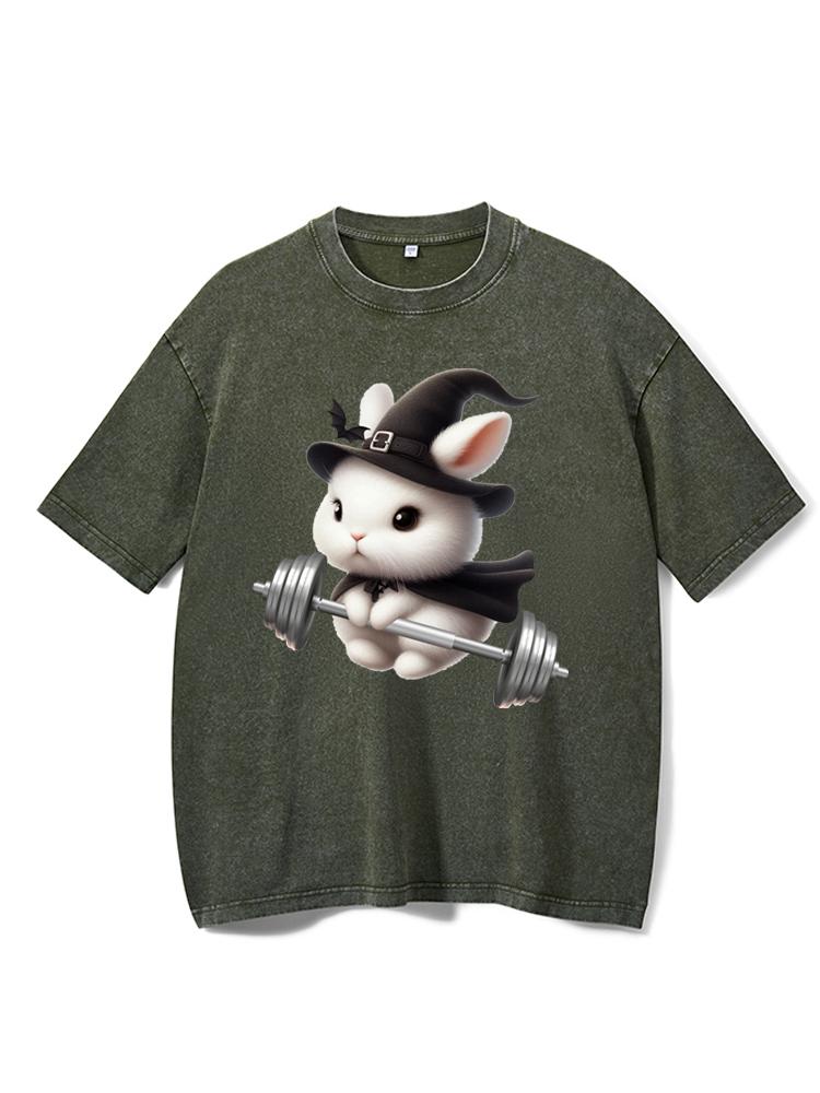 WITCH RABBIT LIFTING Washed Gym Shirt