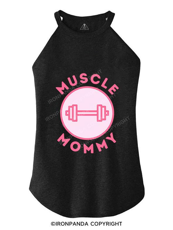 MUSCLE MOMMY PINK TRI ROCKER COTTON TANK