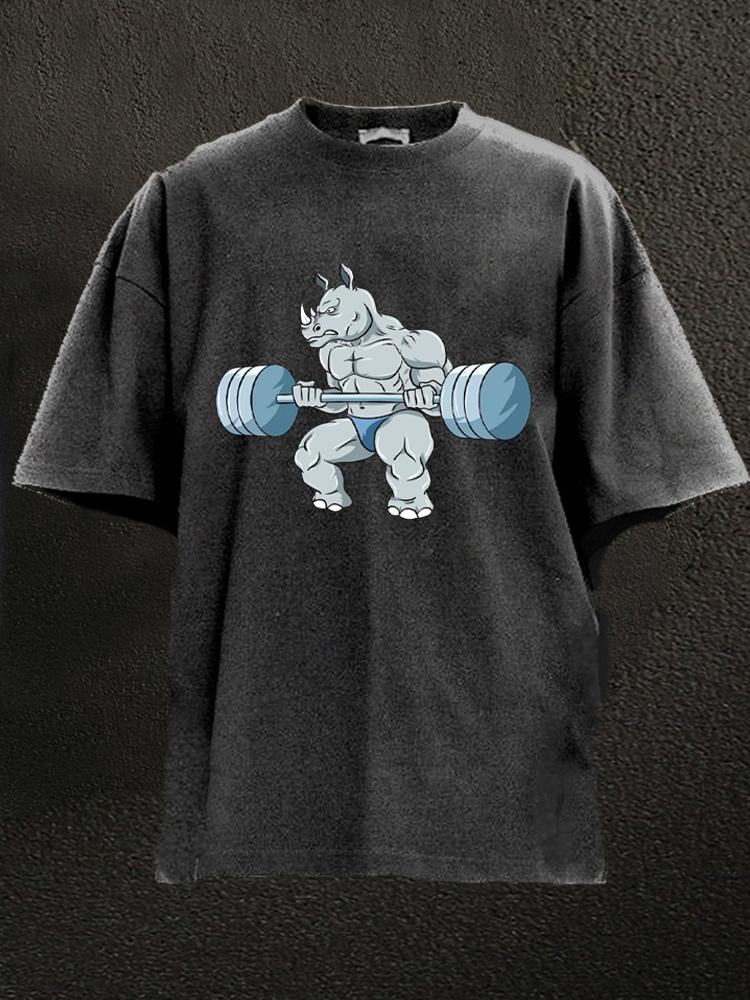 barbell Weightlifting Rhino Washed Gym Shirt