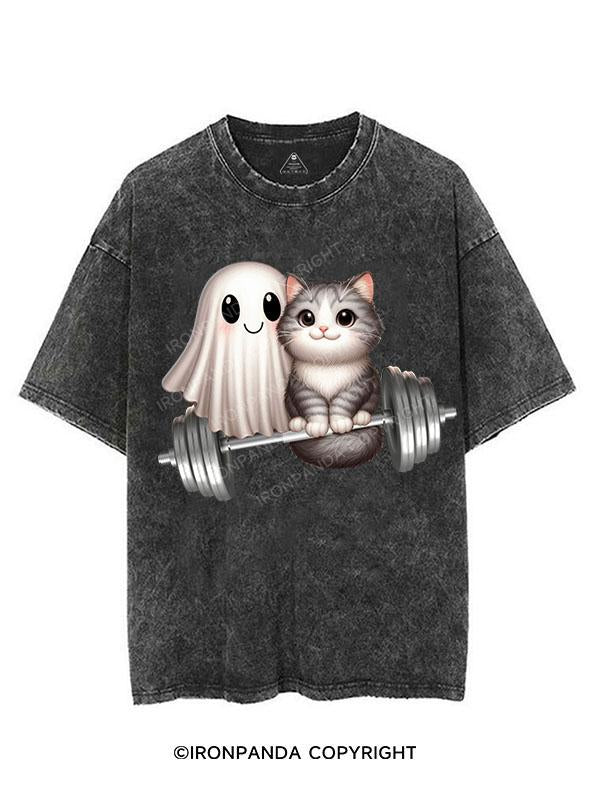 CAT & GHOST WORKOUT BUDDIES VINTAGE GYM SHIRT