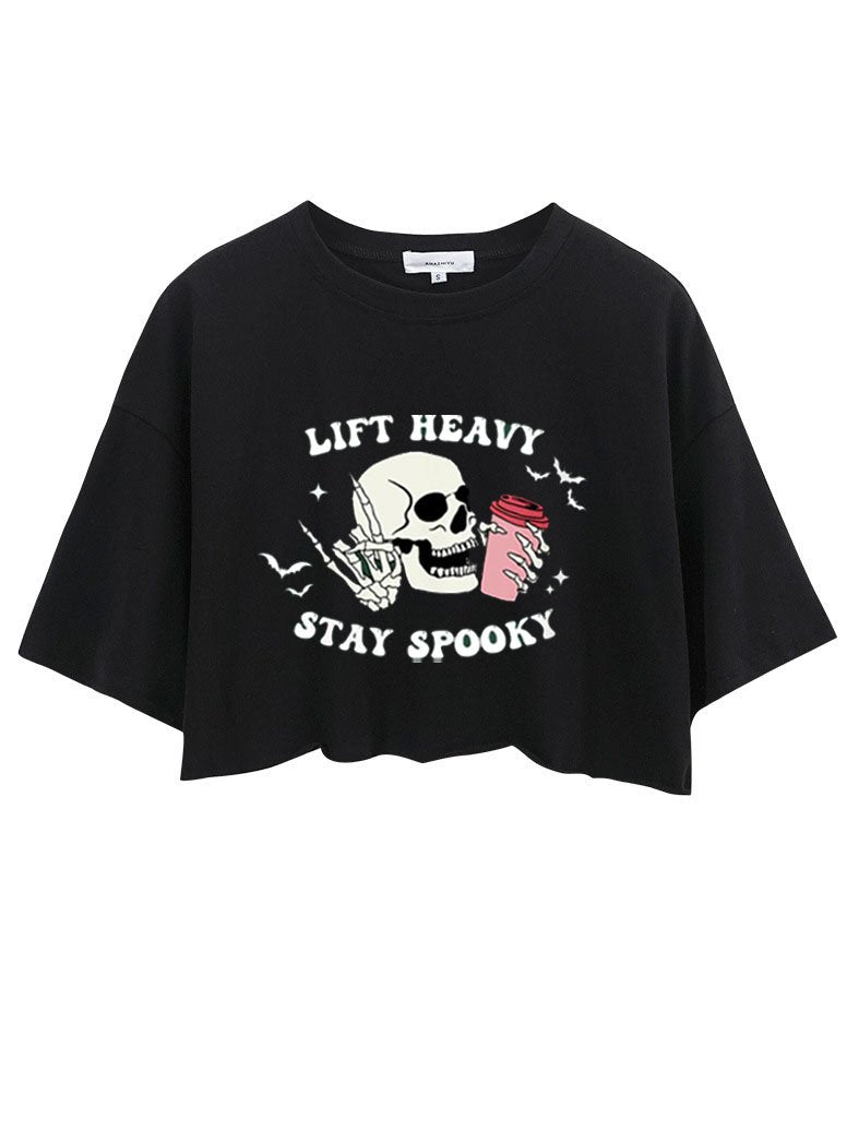 LIFTING HEAVY AND STAY SPOOKY  CROP TOPS