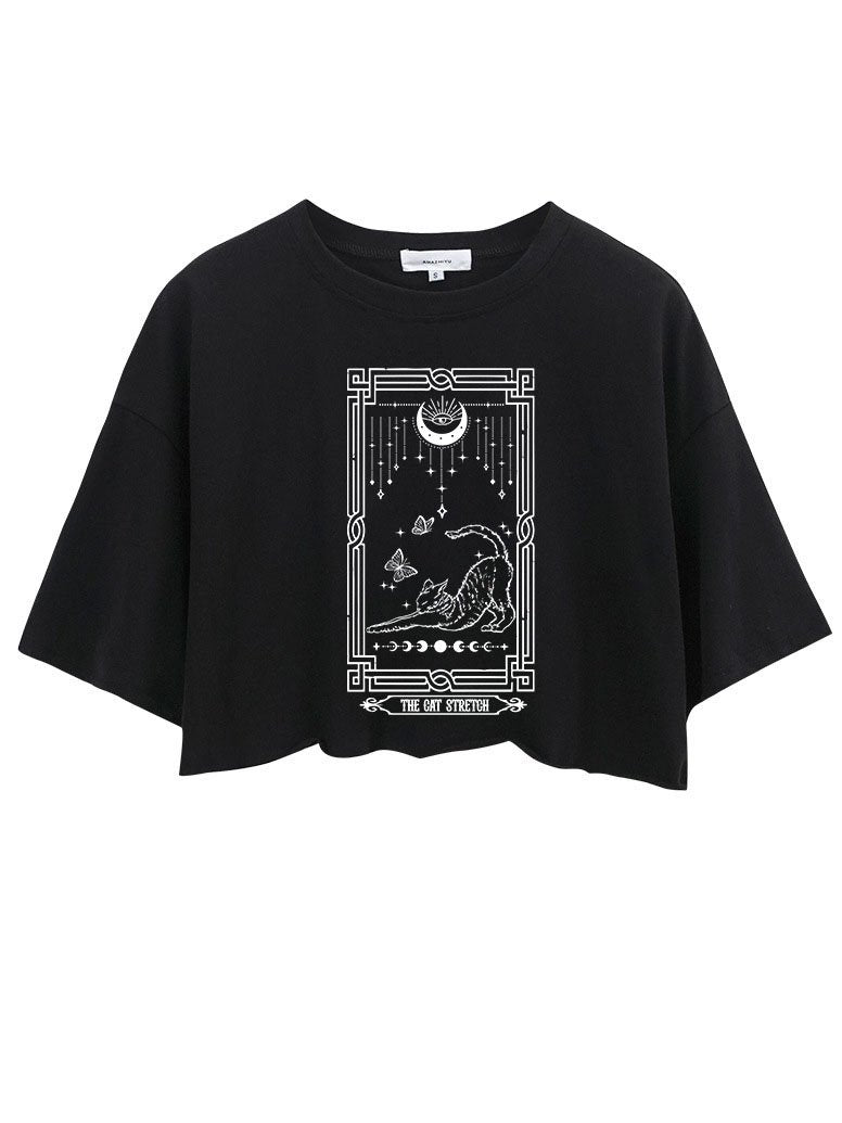 the cat stretch tarot card Crop Tops