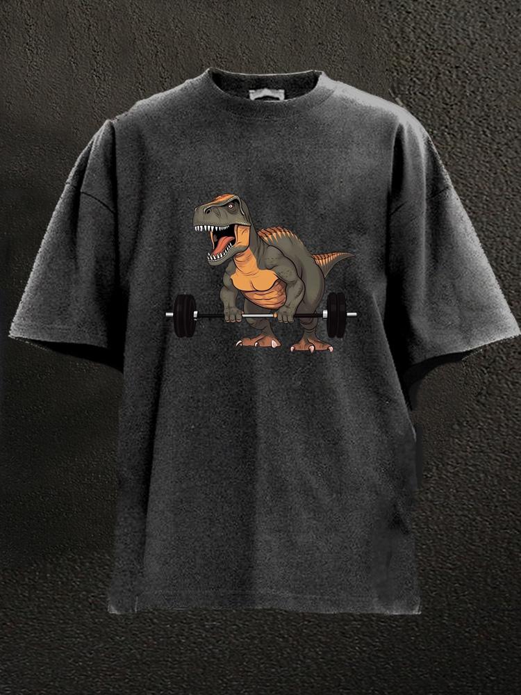 Weightlifting Dinosaur Washed Gym Shirt