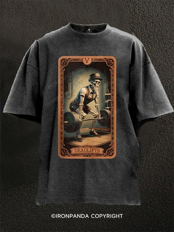 Retro tarot skeleton weightlifting Washed Gym Shirt