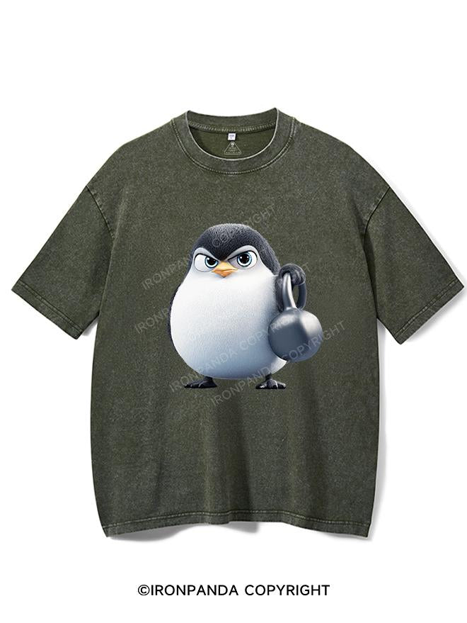 KETTLEBELL-WIELDING PENGUIN VINTAGE GYM SHIRT