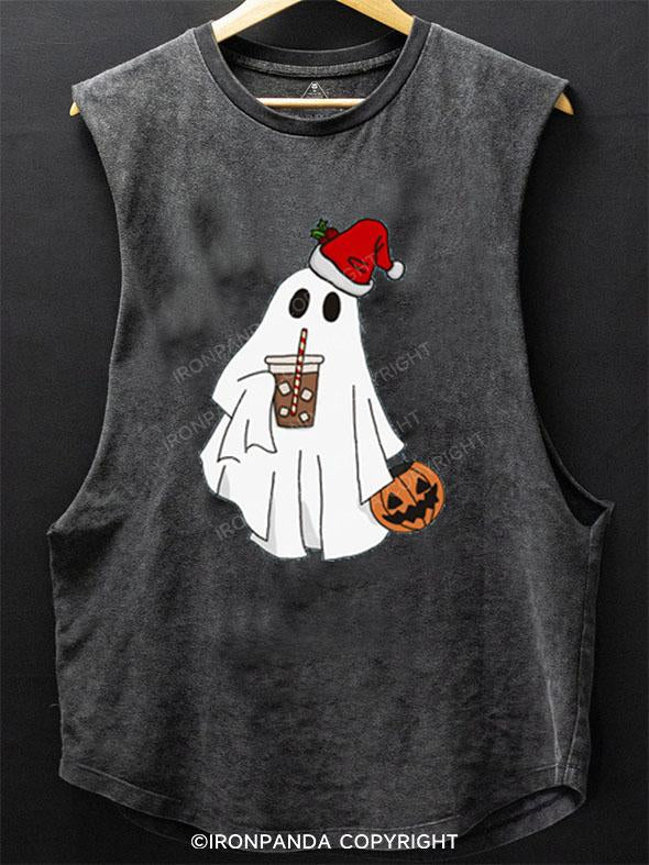 SANTA GHOST WITH PUMP AND COFFEE SCOOP BOTTOM COTTON TANK