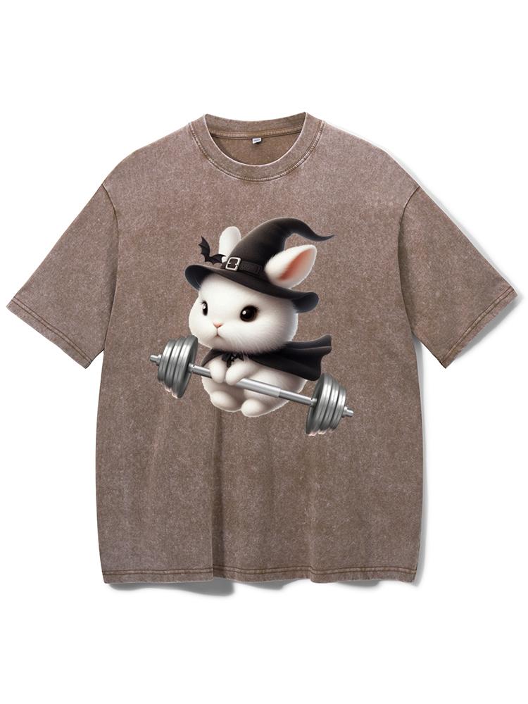 WITCH RABBIT LIFTING Washed Gym Shirt