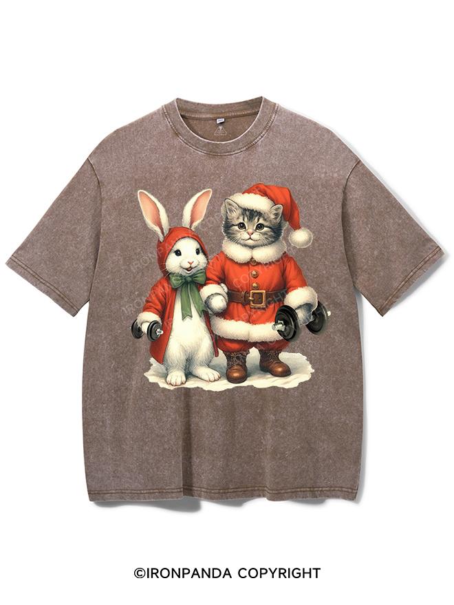 SANTA CAT, XMAS BUNNY, GYM BEASTS VINTAGE GYM SHIRT