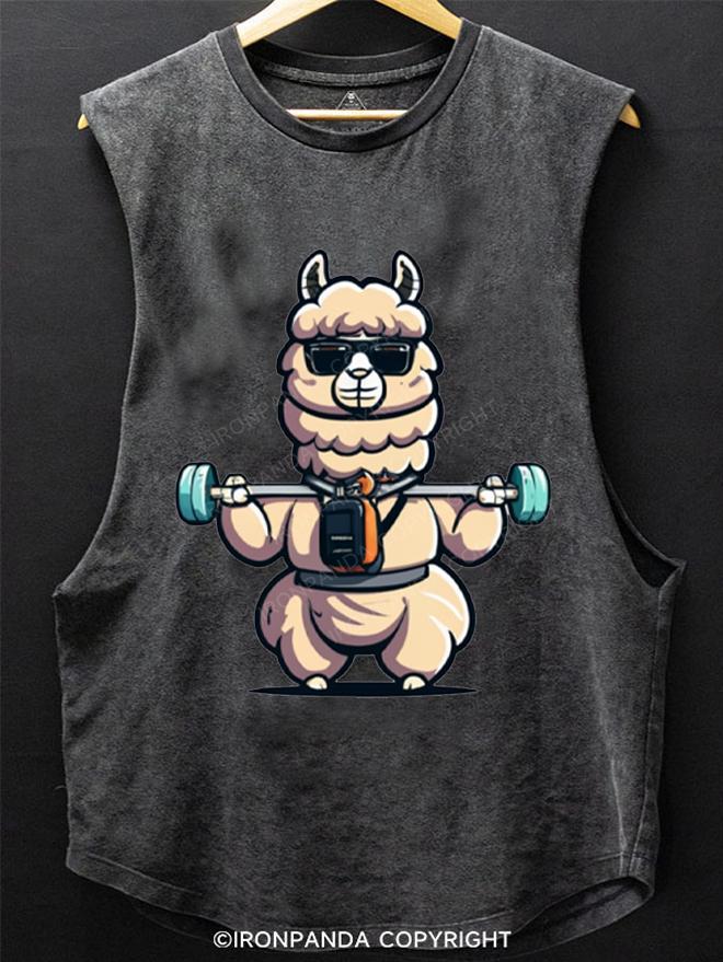 Alpaca doing weight training SCOOP BOTTOM COTTON TANK