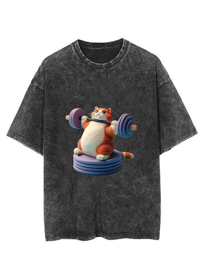 THE CUTE CAT WEIGHTLIFTING  VINTAGE GYM SHIRT