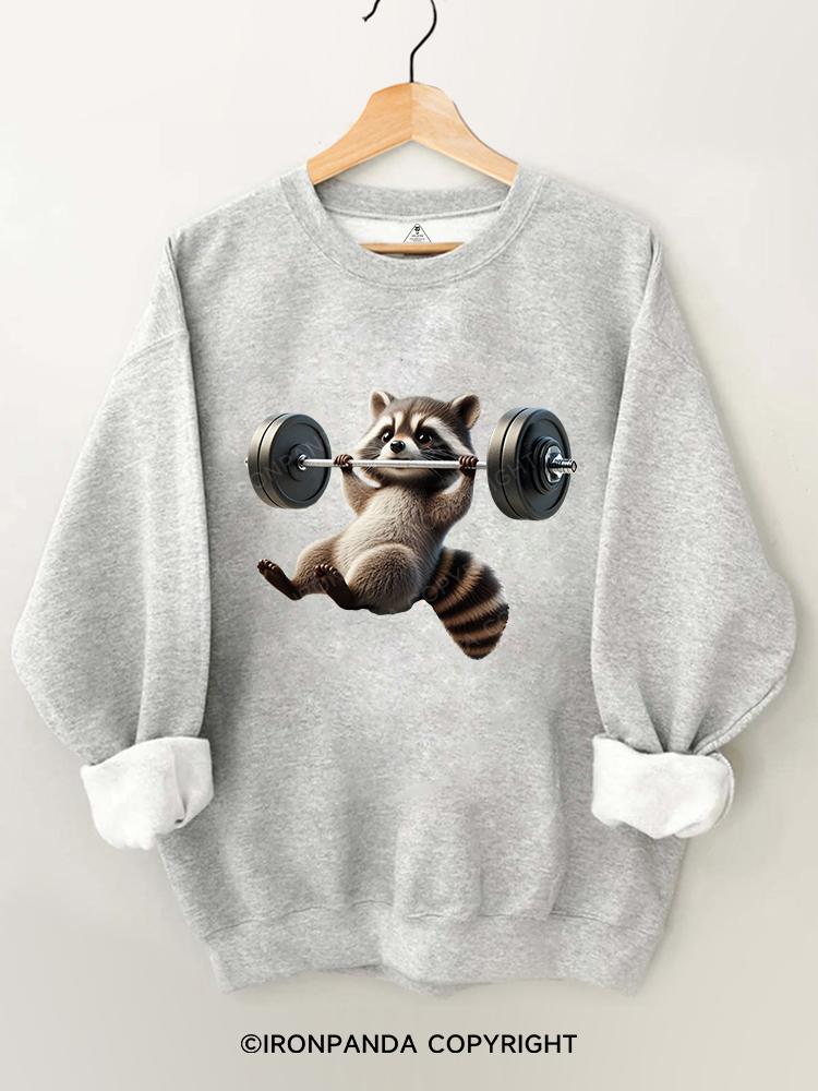 bench press raccoon Gym Sweatshirt