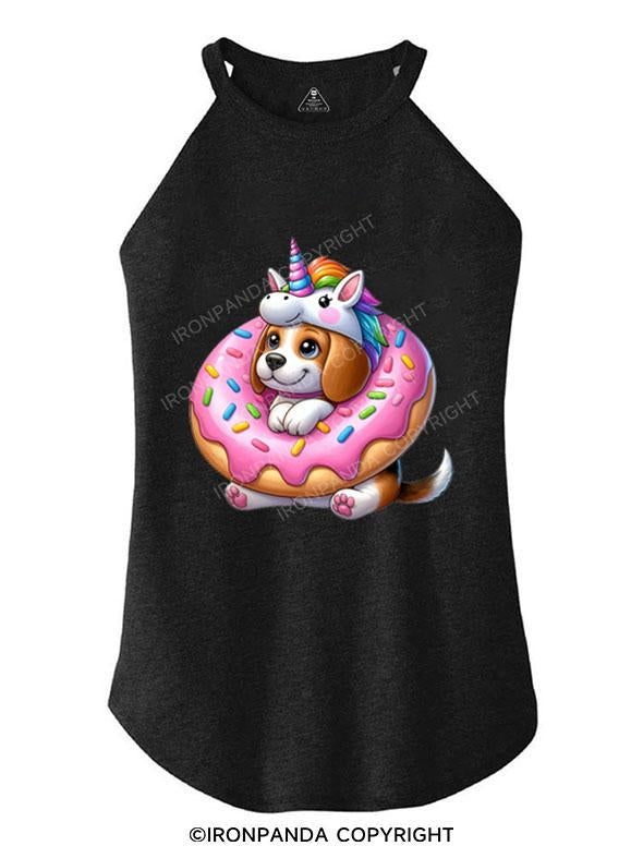 UNICORN PUPPY WITH DONUT HAT TRI ROCKER COTTON TANK