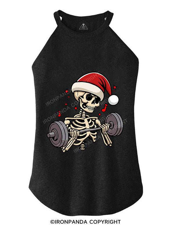 LIFTING CHRISTMAS SKULL TRI ROCKER COTTON TANK