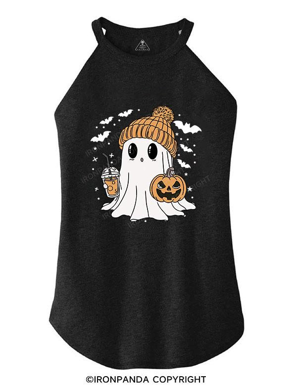 GHOST WITH ICED COFFEE TRI ROCKER COTTON TANK