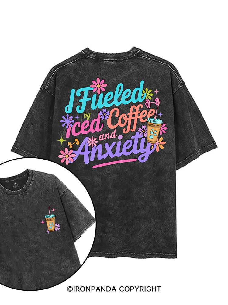 FUELED BY ICED COFFEE AND ANXIETY printed Gym Shirt