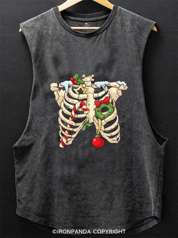 A CHRISTMAS SKELETON SCOOP BOTTOM COTTON TANK