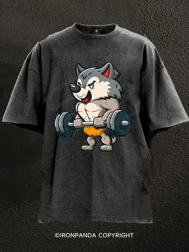 Wolf Trainer Bodybuilder Washed Gym Shirt