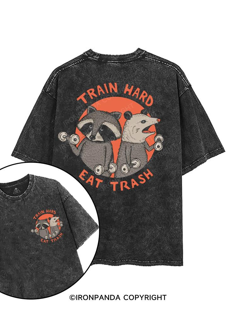 Train hard eat trash printed Gym Shirt