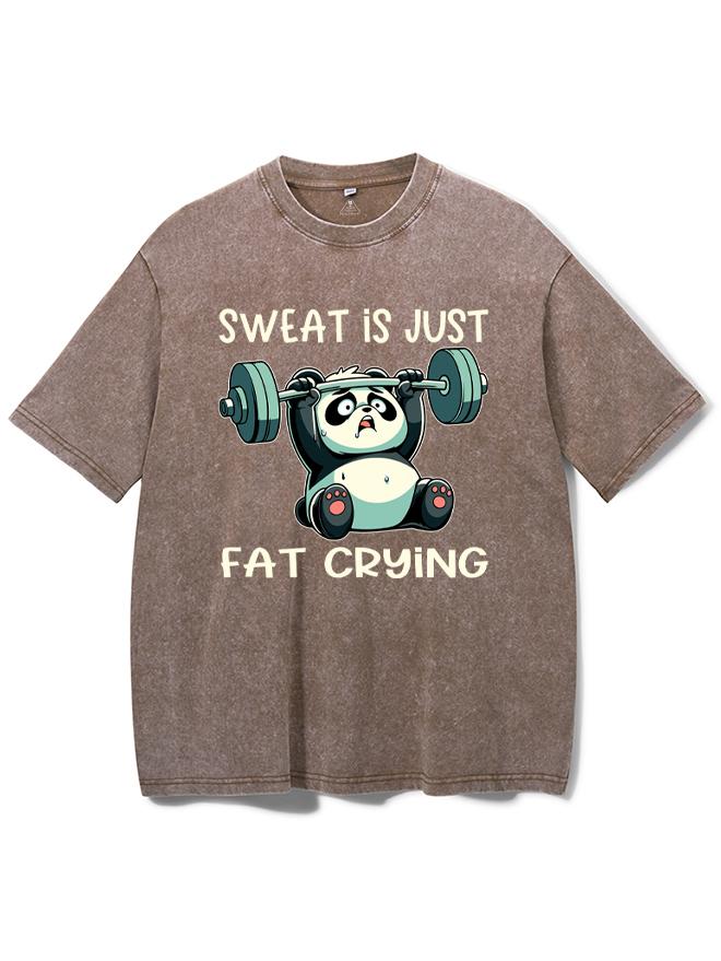 sweat is just fat Weightlifting Panda  Washed Gym Shirt