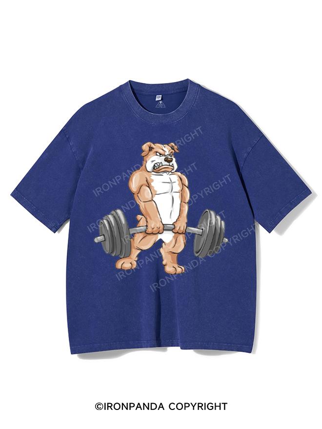 Bulldog at bodybuilding with barbell Washed Gym Shirt