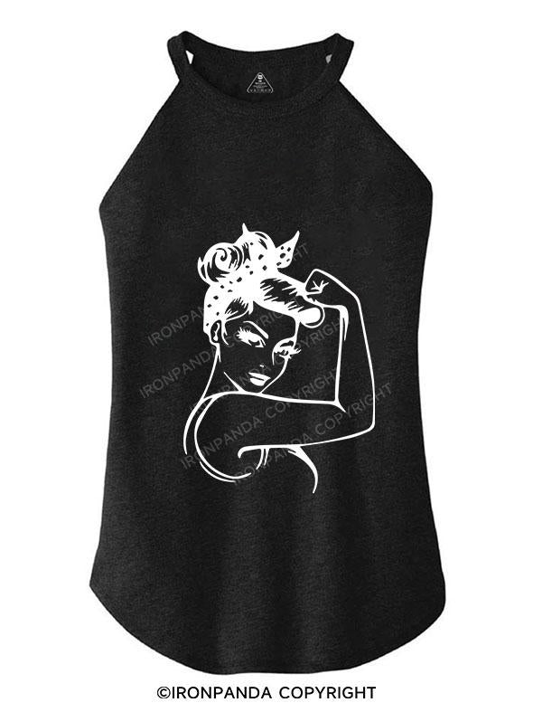 POWER WOMAN WITH MUSCLES TRI ROCKER COTTON TANK