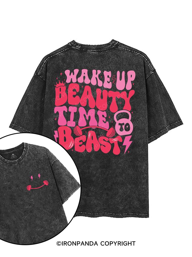 Wake Up Beauty Time To Beast printed Gym Shirt