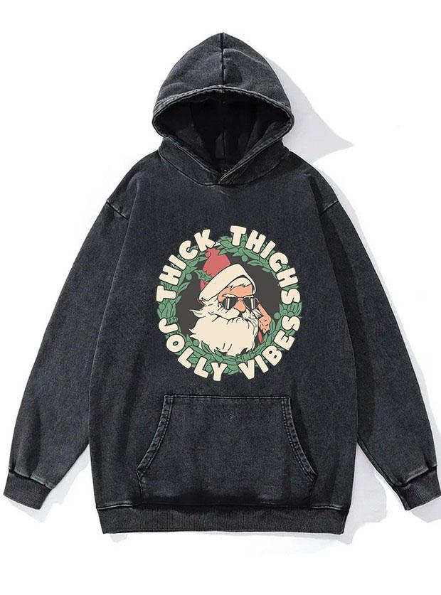 Thick Thighs Jolly Vibes WASHED GYM HOODIE