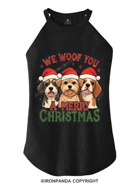 WE WOOF YOU A MERRY CHRISTMAS TRI ROCKER COTTON TANK