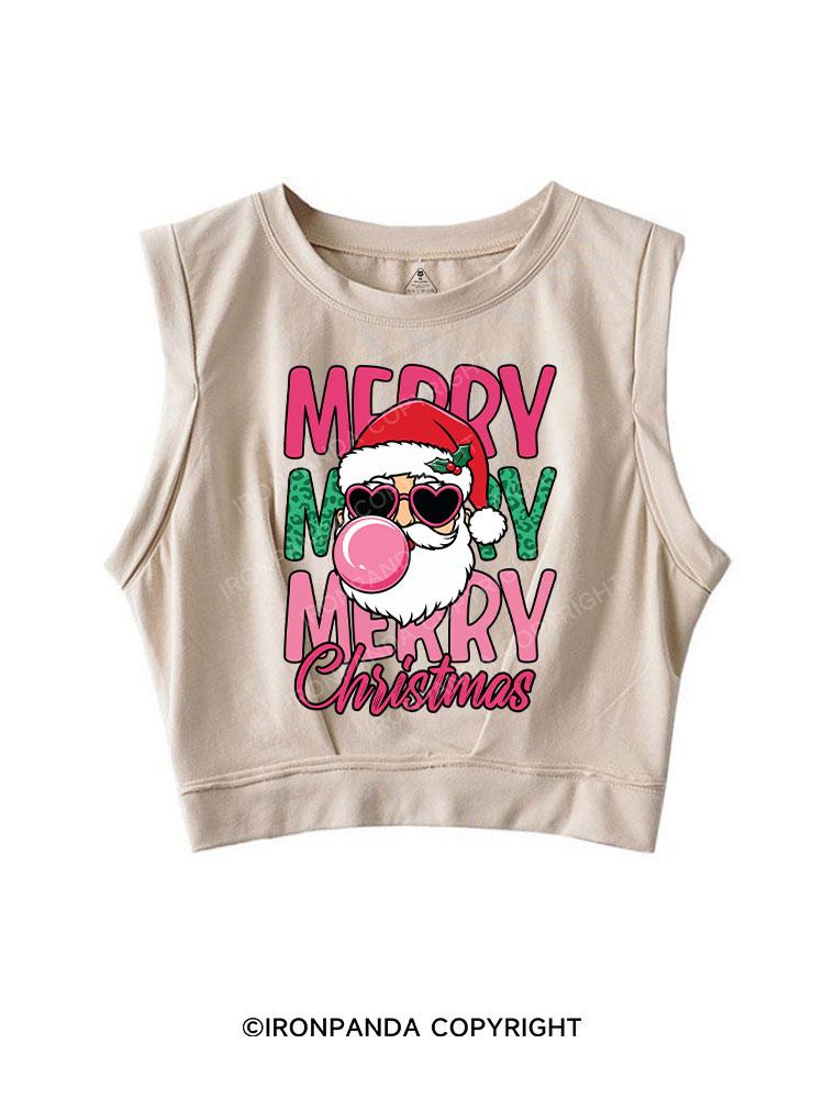 MERRY MERRY MERRY CHRISTMAS SLEEVELESS CROP TOPS