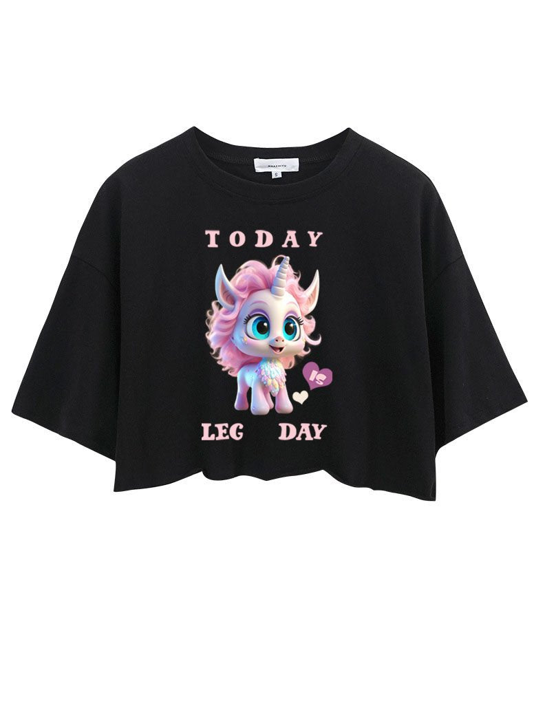 UNICORN TODAY IS LEG DAY CROP TOPS