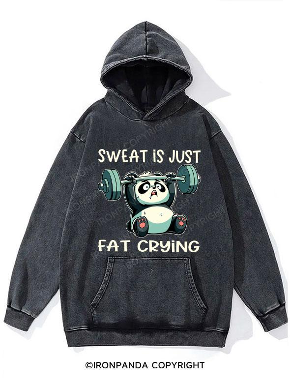 sweat is just fat Weightlifting Panda Washed Gym Hoodie