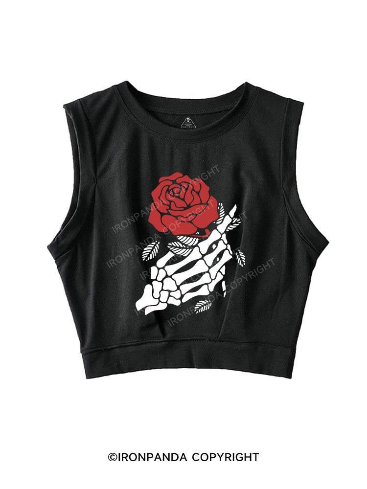 SKELETON WITH ROSE SLEEVELESS CROP TOPS