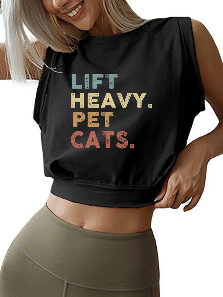 COLORFUL LIFT HEAVY PET CATS  SLEEVELESS CROP TOPS