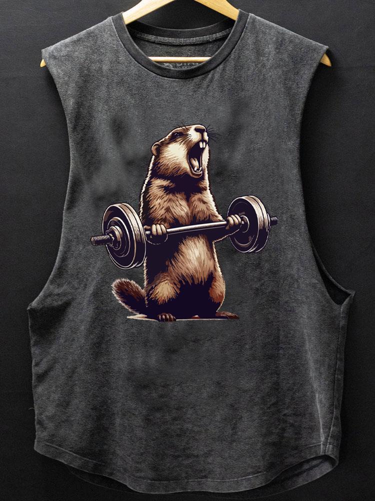 barbell wieghtlifting groundhog SCOOP BOTTOM COTTON TANK