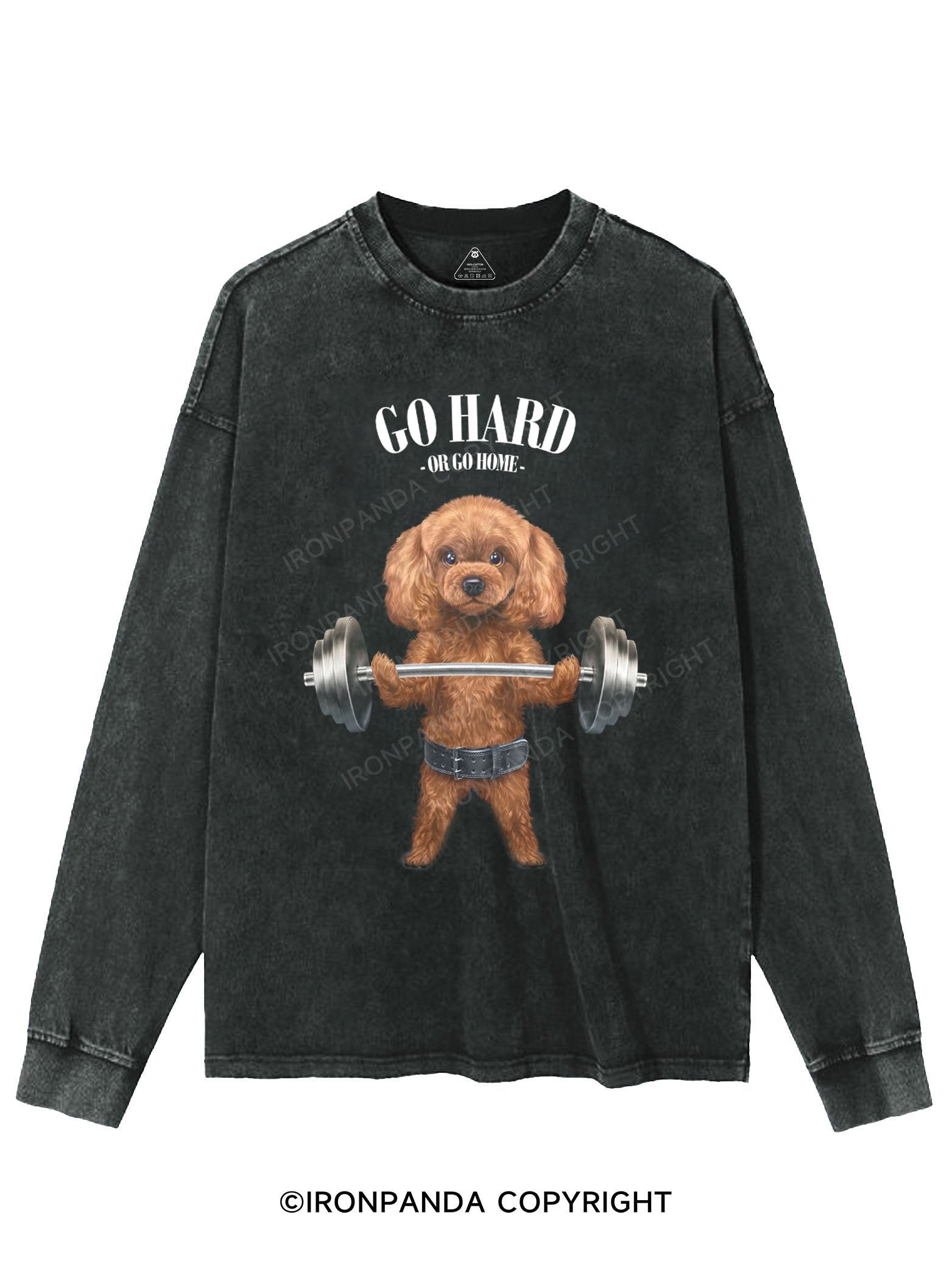 Poodle Dog Weightlifting WASHED LONG SLEEVE SHIRT